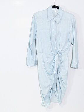 Veronica Beard Sierra Ruched Chambray Twist Tie Knot Button Front Shirt Dress 4